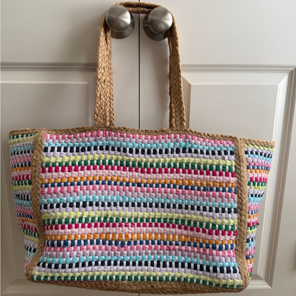 Shiraleah Handbags - Shiraleah Multicolor Striped Woven Tote - Pink, Blue, Green, Yellow